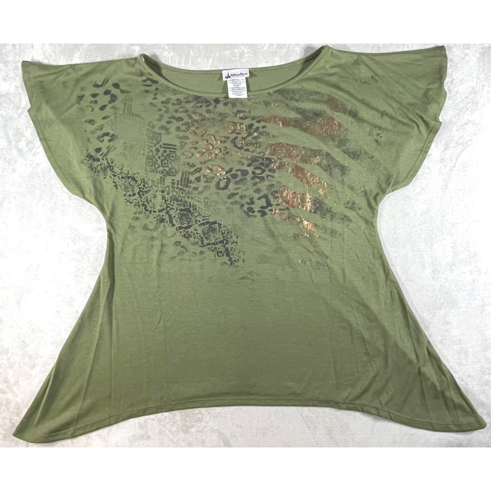 Disney Parks Top Women XXL Green Animal Print Foil Dolman Sleeve
